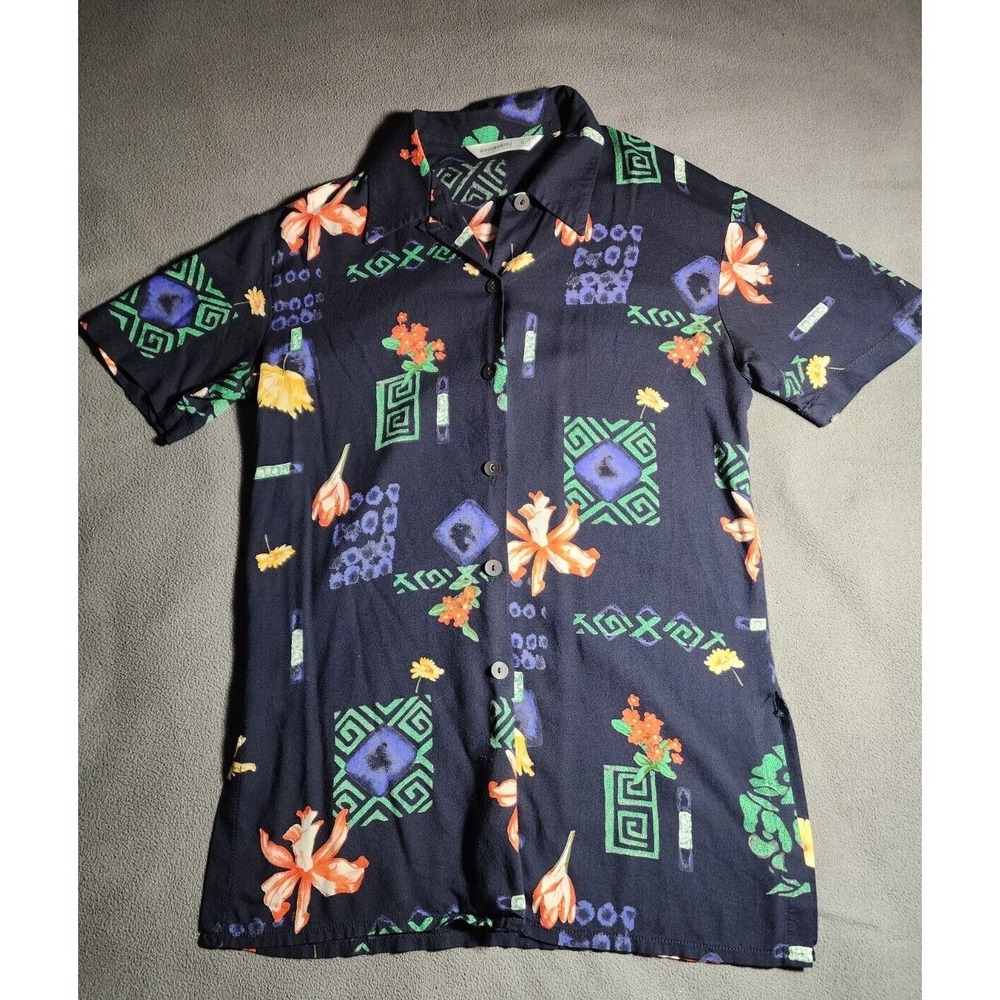 Woolworths Top Women Size 8 Blue Short Sleeve Collared Button Down